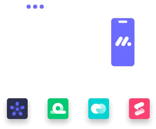 Illustratie van het monday.com platform op desktop en mobiel, ondersteund door iconen van verschillende modules voor workflowbeheer en procesoptimalisatie.